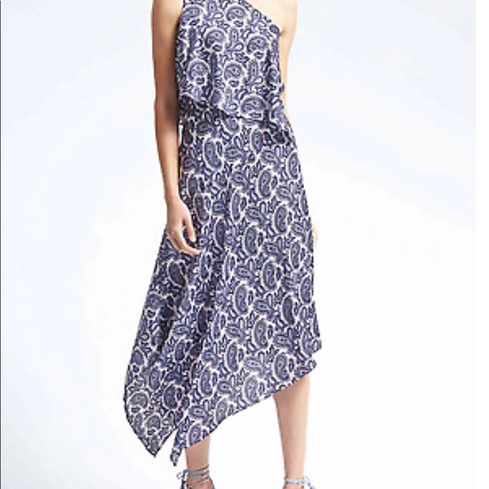 Banana Republic Womens One Shoulder Paisley Dress
